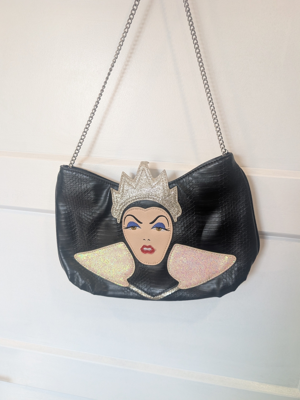Danielle Nicole Black Shoulder Bag with Glitter Queen Applique